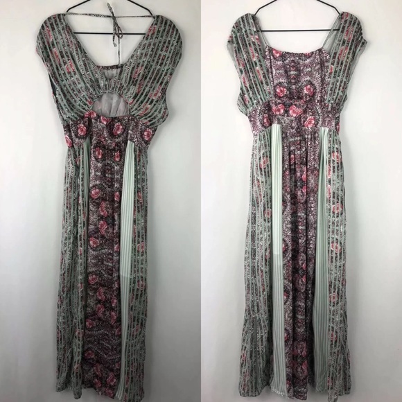 Free People Dresses & Skirts - Free People Green & Pink Floral Maxi Dress